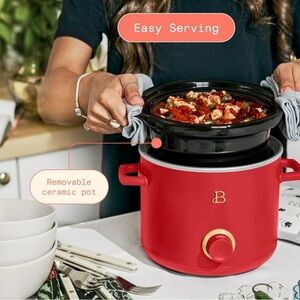 NEW BEAUTIFUL BY DREW 2 QT Red Slow Cooker with Removable Ceramic Pot